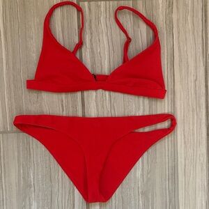 Ark Swimwear Red Triangle Bralette and Cheeky Bottom